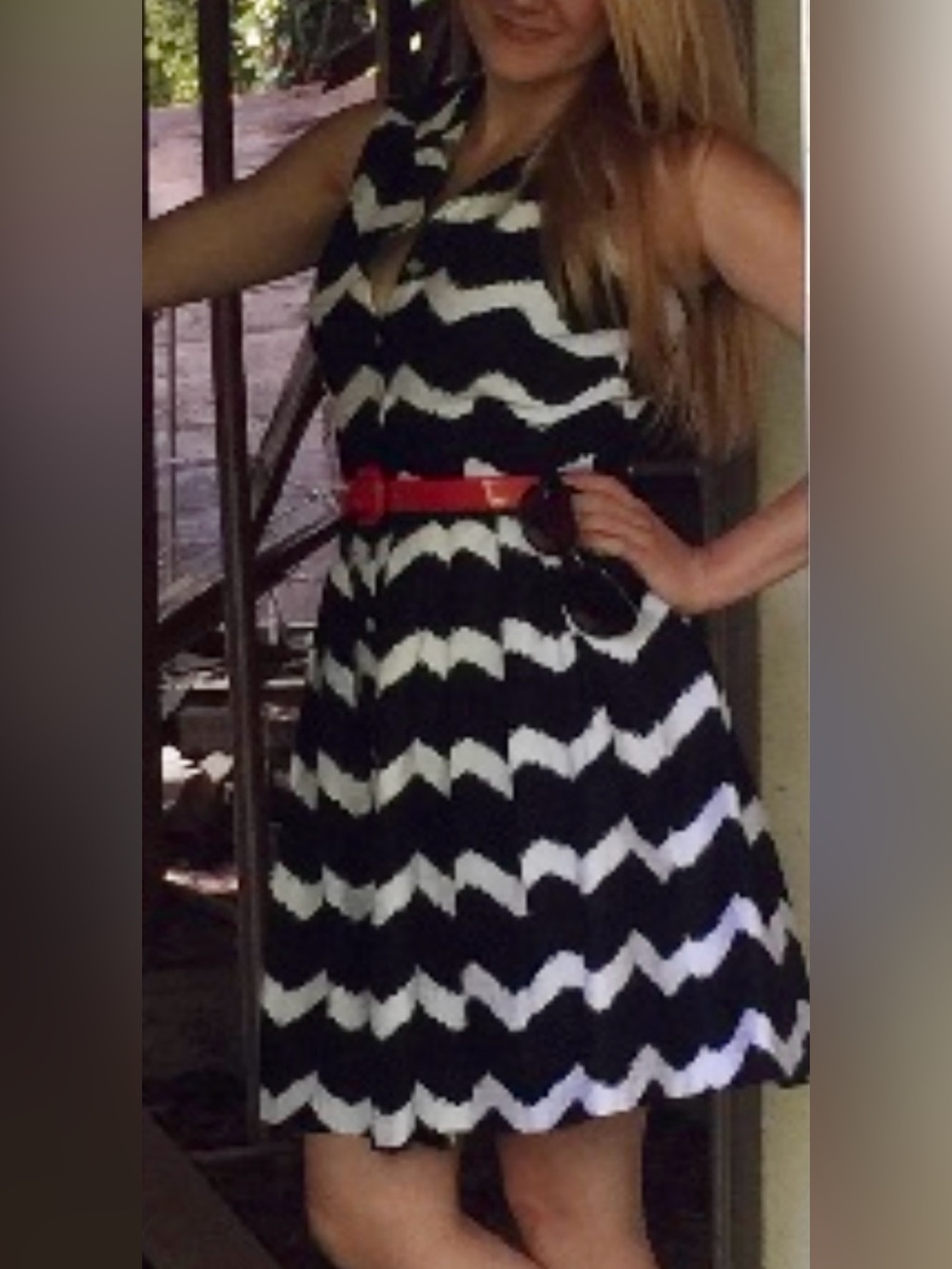 Just...Taylor Black and White Chevron Sleeveless Button-Front Dress. 💯 Cotton